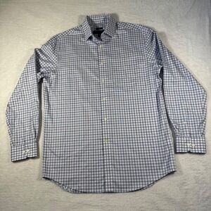 Pronto Uomo Button‎ Down Mens 15.5 34/35 Blue Gingham Non-Iron Egyptian Cotton